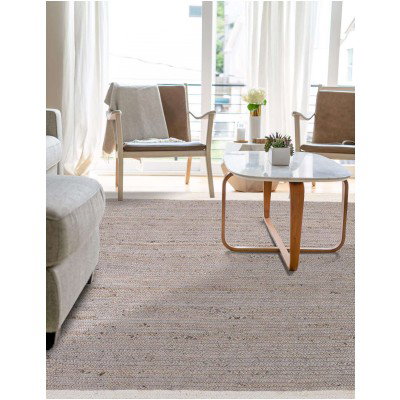 Tapete Trenzado de Yute Gris con Borde Blanco