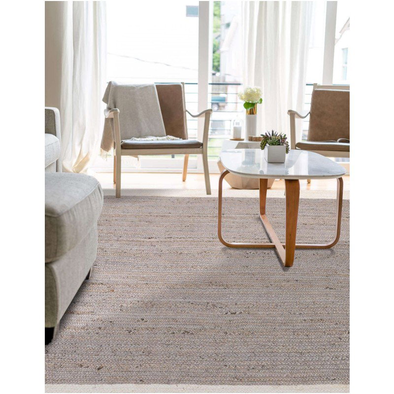 Tapete Trenzado de Yute Gris con Borde Blanco