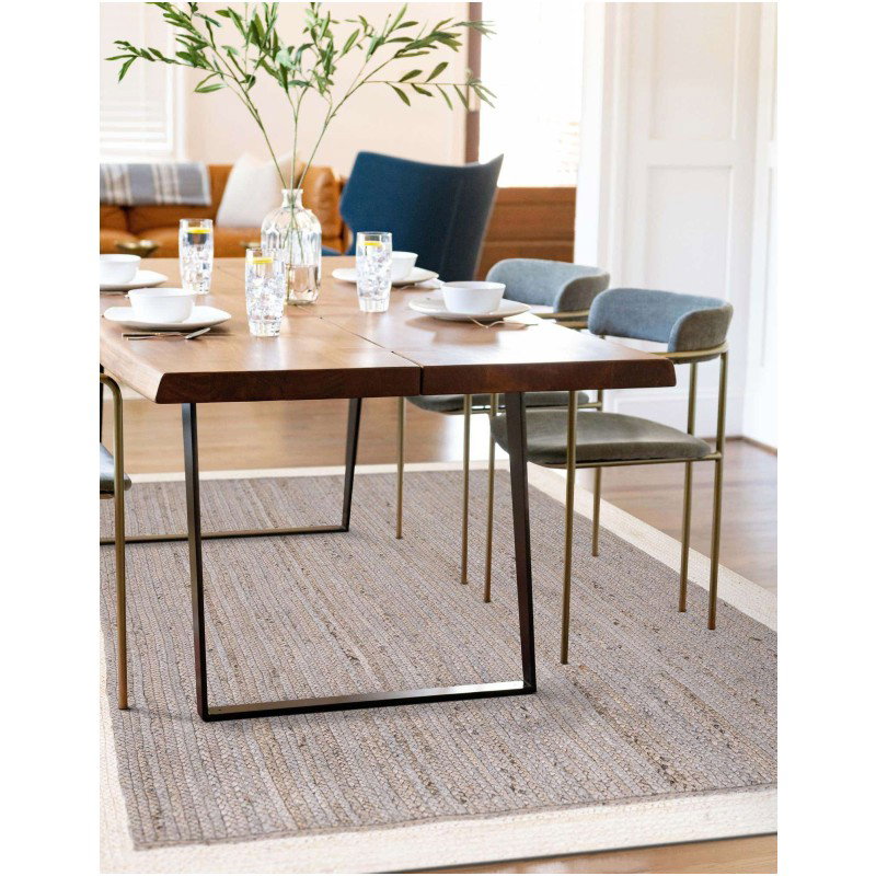 Tapete Trenzado de Yute Gris con Borde Blanco