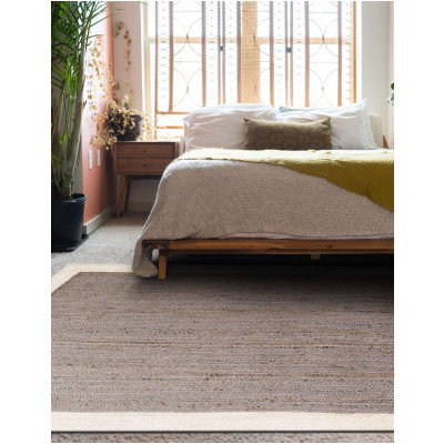 Tapete Trenzado de Yute Gris con Borde Blanco