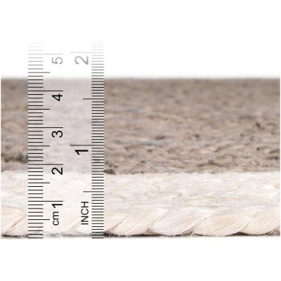 Tapete Trenzado de Yute Gris con Borde Blanco