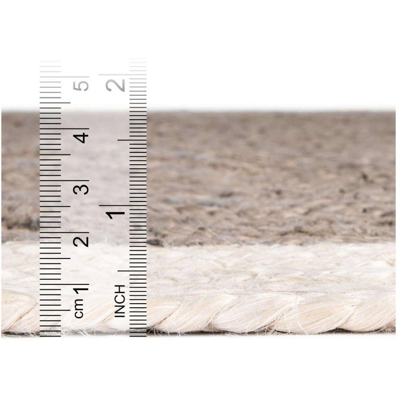 Tapete Trenzado de Yute Gris con Borde Blanco