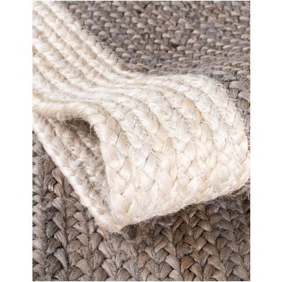Tapete Trenzado de Yute Gris con Borde Blanco