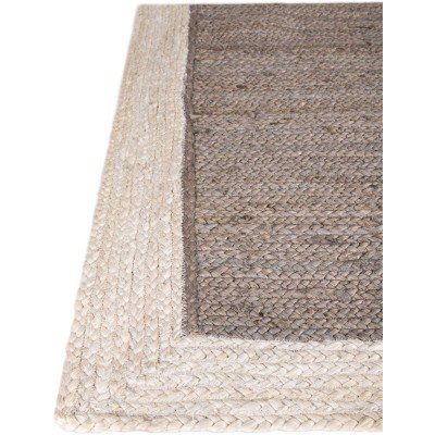 Tapete Trenzado de Yute Gris con Borde Blanco