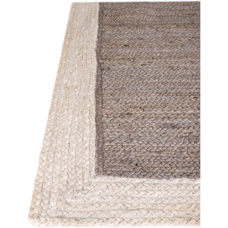 Tapete Trenzado de Yute Gris con Borde Blanco