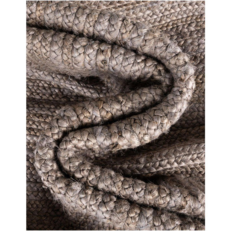 Tapete Trenzado de Yute Gris con Borde Blanco