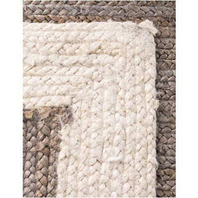 Tapete Trenzado de Yute Gris con Borde Blanco
