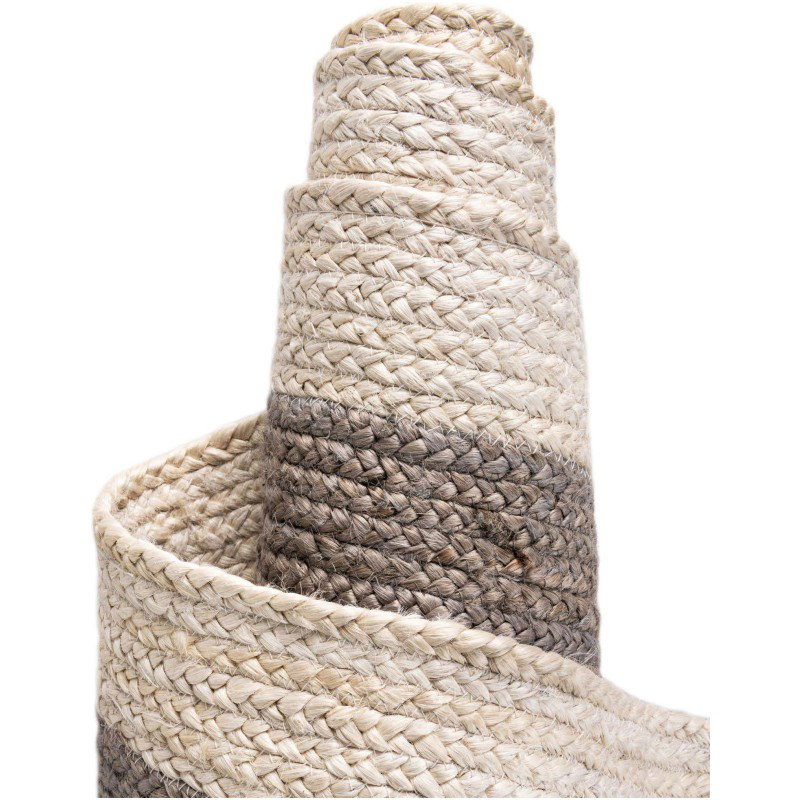 Tapete Trenzado de Yute Gris con Borde Blanco