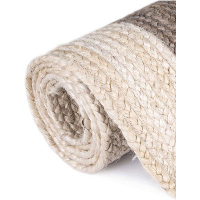 Tapete Trenzado de Yute Gris con Borde Blanco