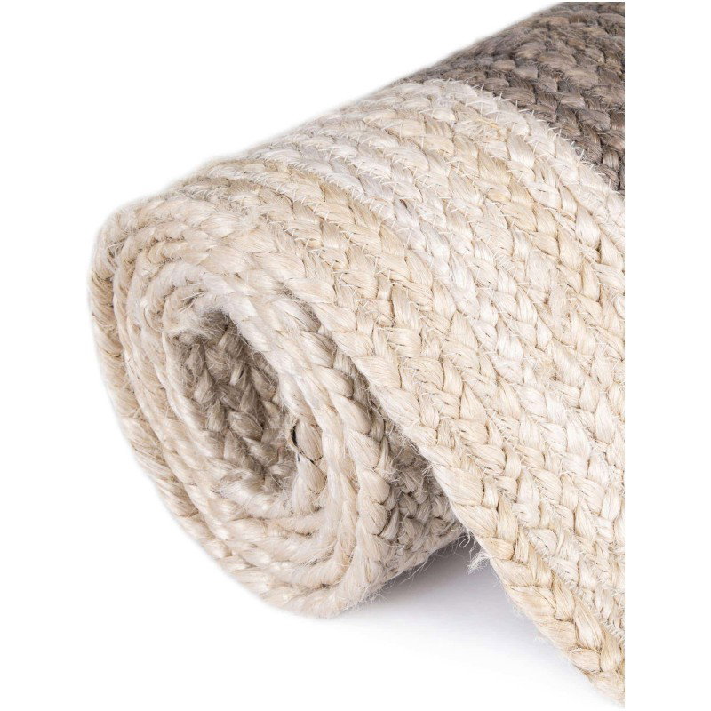Tapete Trenzado de Yute Gris con Borde Blanco
