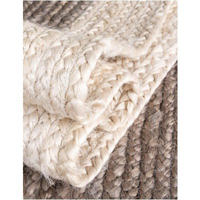 Tapete Trenzado de Yute Gris con Borde Blanco