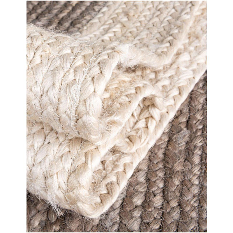 Tapete Trenzado de Yute Gris con Borde Blanco