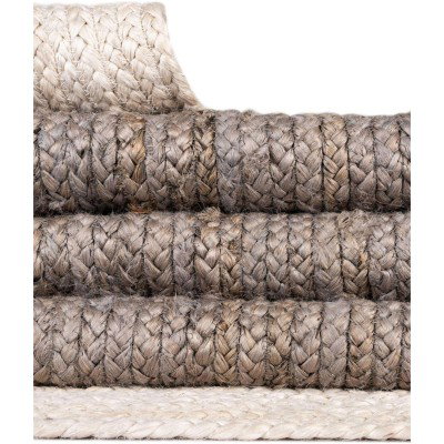 Tapete Trenzado de Yute Gris con Borde Blanco