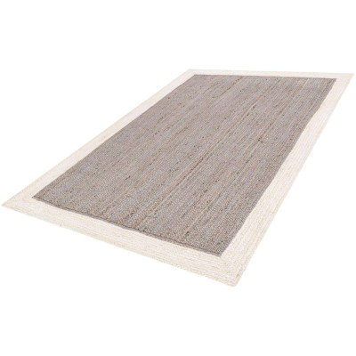 Tapete Trenzado de Yute Gris con Borde Blanco