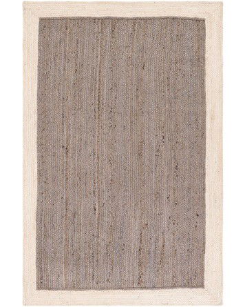 Tapete Trenzado de Yute Gris con Borde Blanco