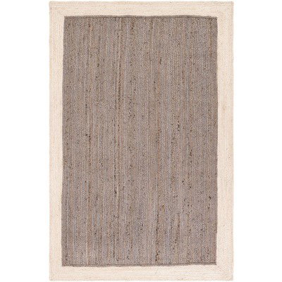 Tapete Trenzado de Yute Gris con Borde Blanco