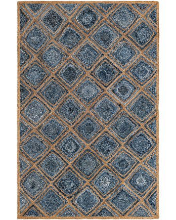 Tapete de Trenzado Rombos en Azul y Natural