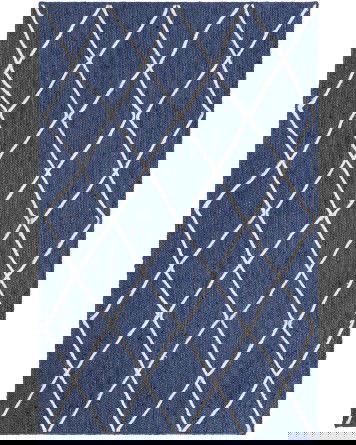 Tapete Trenzado de Yute con Rombos en Azul