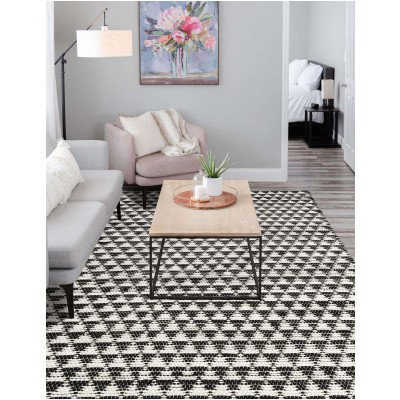 Tapete Trenzado Natural en Triangulos Blanco y Negro