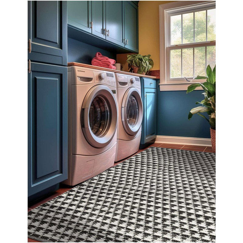 Tapete Trenzado Natural en Triangulos Blanco y Negro