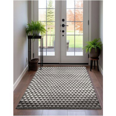 Tapete Trenzado Natural en Triangulos Blanco y Negro