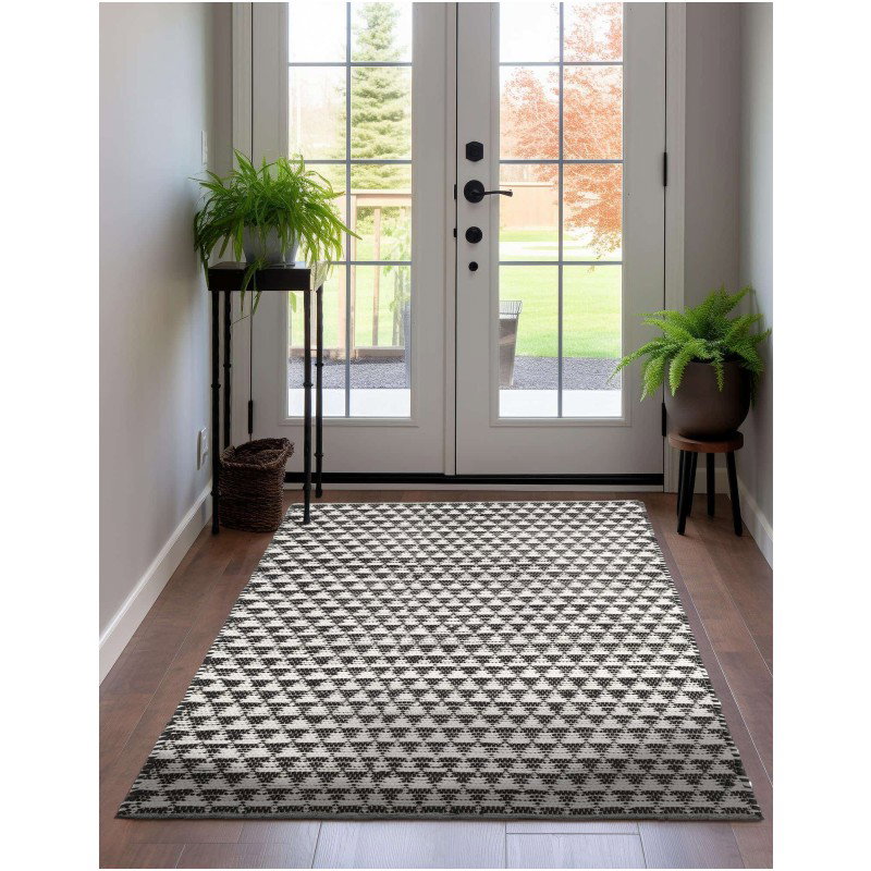 Tapete Trenzado Natural en Triangulos Blanco y Negro