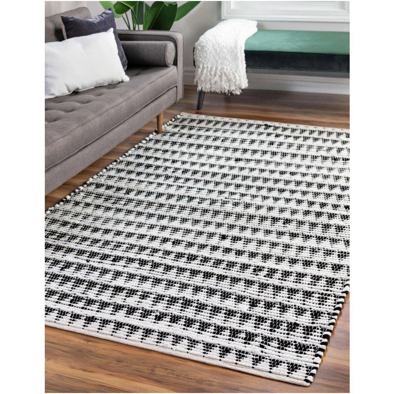 Tapete Trenzado Natural en Triangulos Blanco y Negro