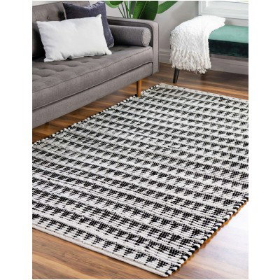 Tapete Trenzado Natural en Triangulos Blanco y Negro