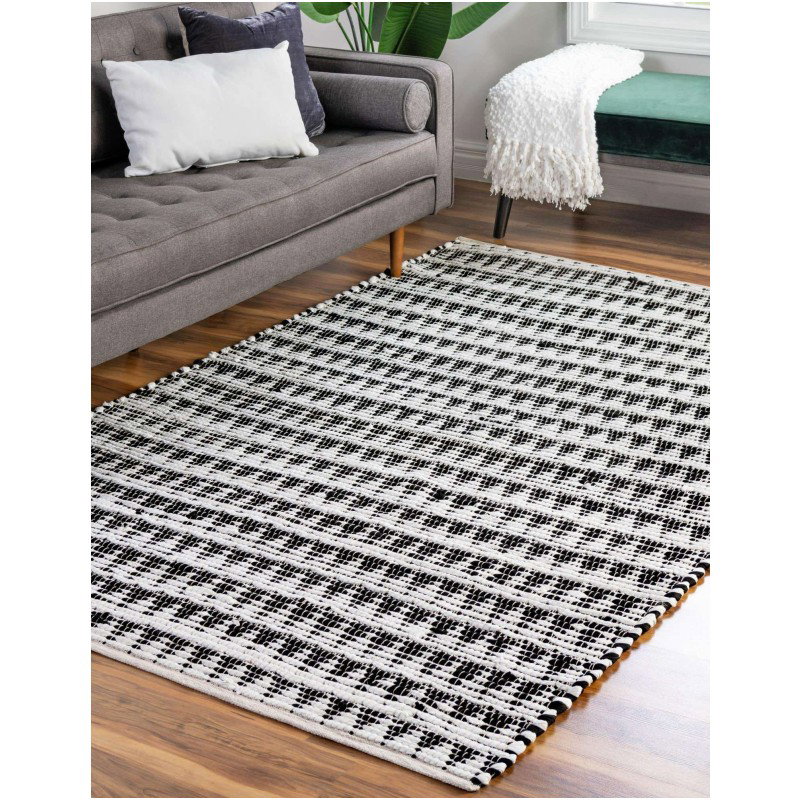 Tapete Trenzado Natural en Triangulos Blanco y Negro