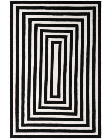 Tapete Eco Trenzado Concéntrico en Blanco y Negro