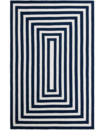 Tapete Eco Trenzado Concéntrico en Blanco y Azul