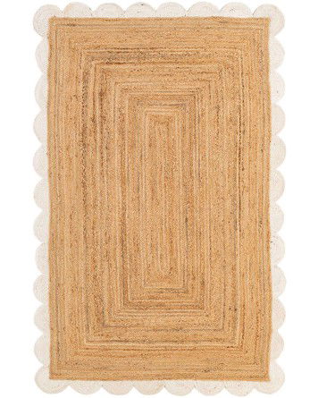 Tapete Trenzado de Yute con Orilla Ornamental en Natural y Marfil