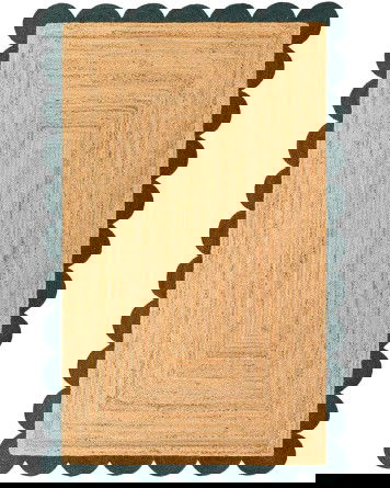 Tapete Trenzado de Yute con Orilla Ornamental en Natural y Verde