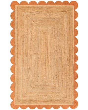 Tapete Trenzado de Yute con Orilla Ornamental en Natural y Ladrillo