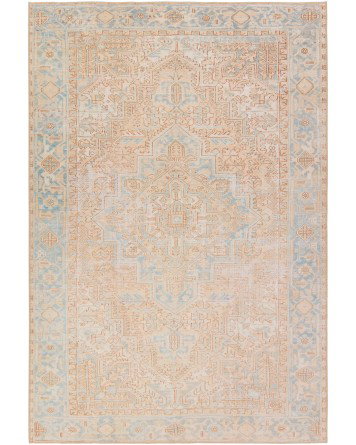 Tapete Lavable Marquez Medallón en Beige y Azul