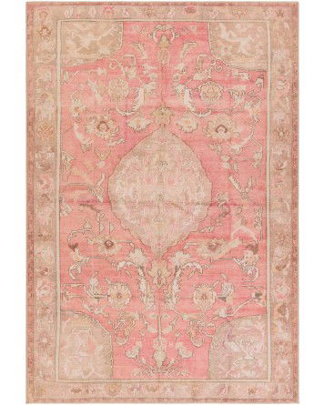 Tapete Lavable Marquez Medallón en Rosa y Beige