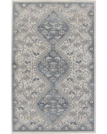 Tapete Nadia Tribal de Medallón en Azul y Crema