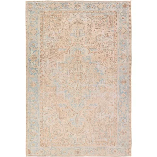Tapete Lavable Marquez Medallón en Beige y Azul