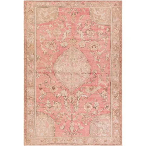 Tapete Lavable Marquez Medallón en Rosa y Beige