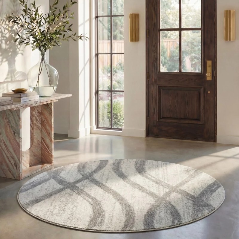Tapete Adira Brochas Onduladas en Marfil con Gris
