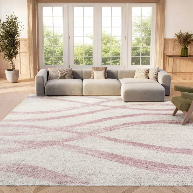 Tapete Adira Brochas Onduladas en Marfil con Morado