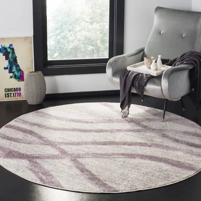 Tapete Adira Brochas Onduladas en Marfil con Morado