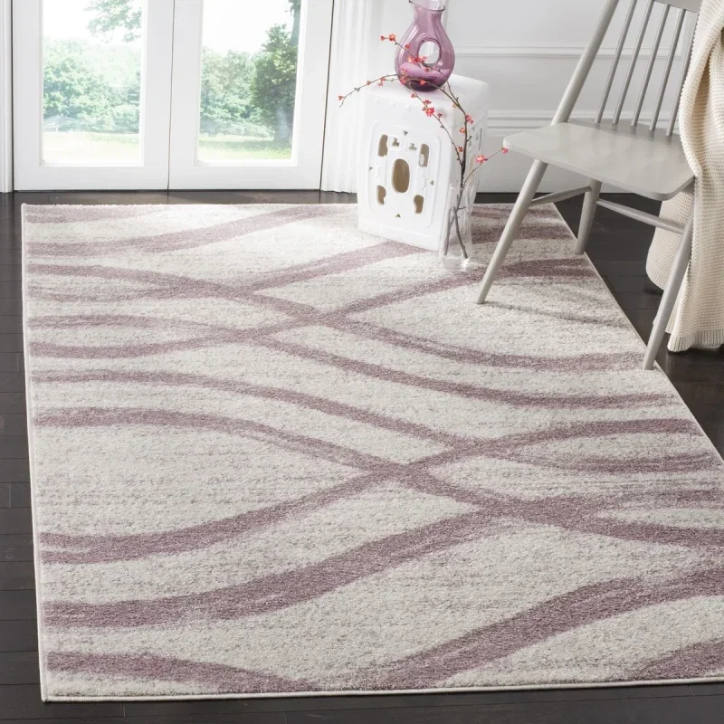 Tapete Adira Brochas Onduladas en Marfil con Morado