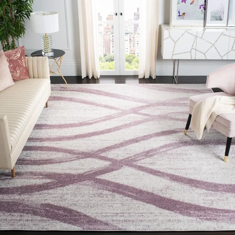 Tapete Adira Brochas Onduladas en Marfil con Morado