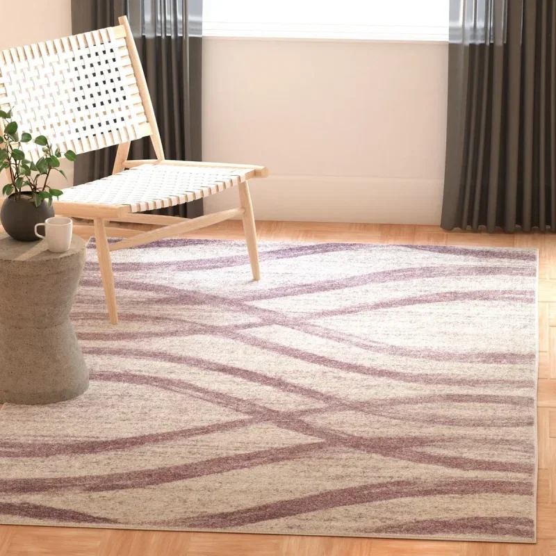 Tapete Adira Brochas Onduladas en Marfil con Morado