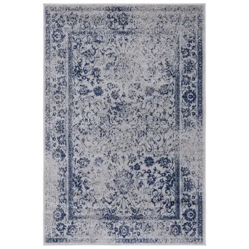 Tapete Adira de Hojas en Gris con Azul Marino