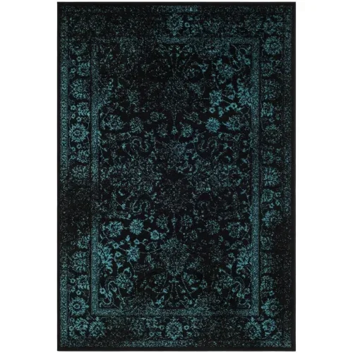 Tapete Adira de Hojas en Negro con Verde Azulado