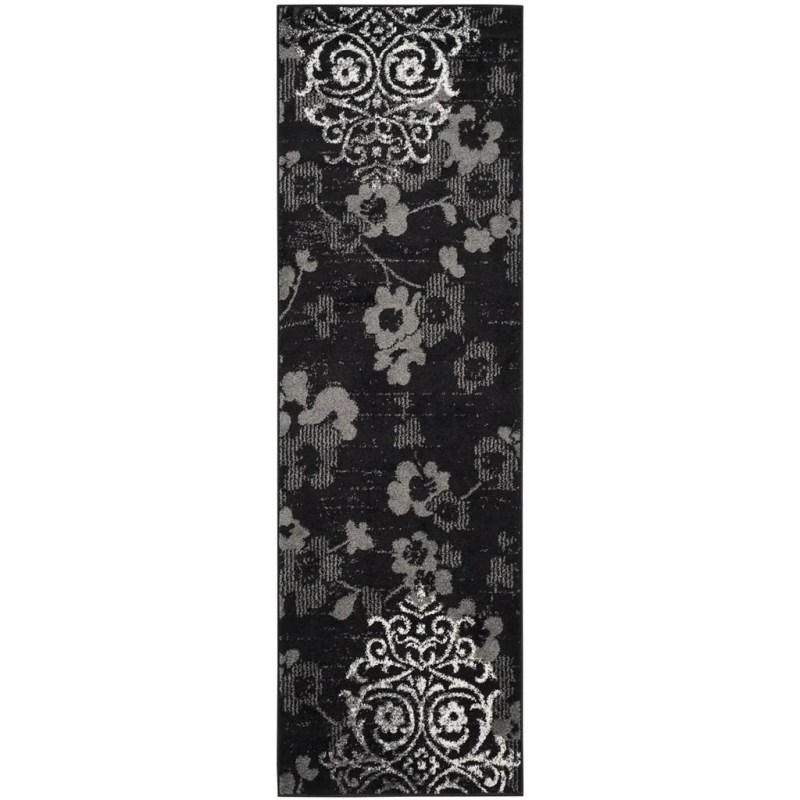 Tapete Adira Floral en Negro con Gris