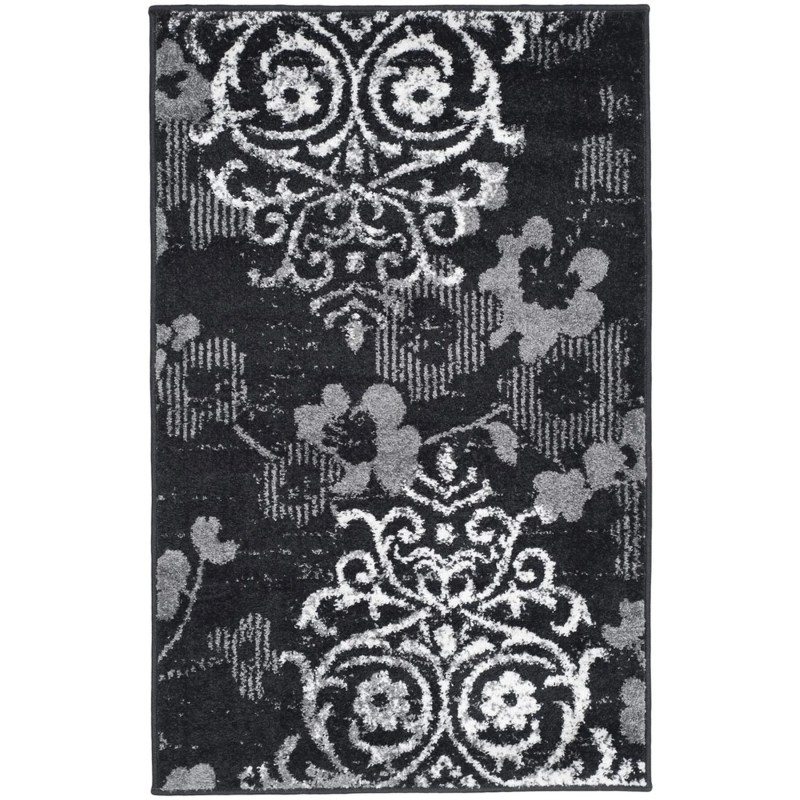 Tapete Adira Floral en Negro con Gris