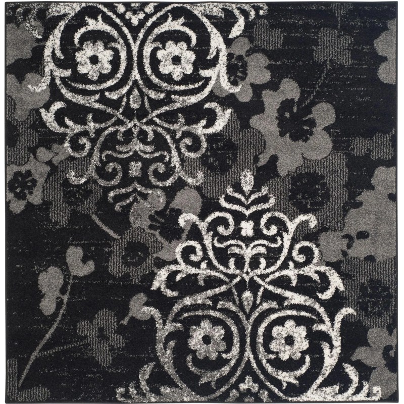 Tapete Adira Floral en Negro con Gris